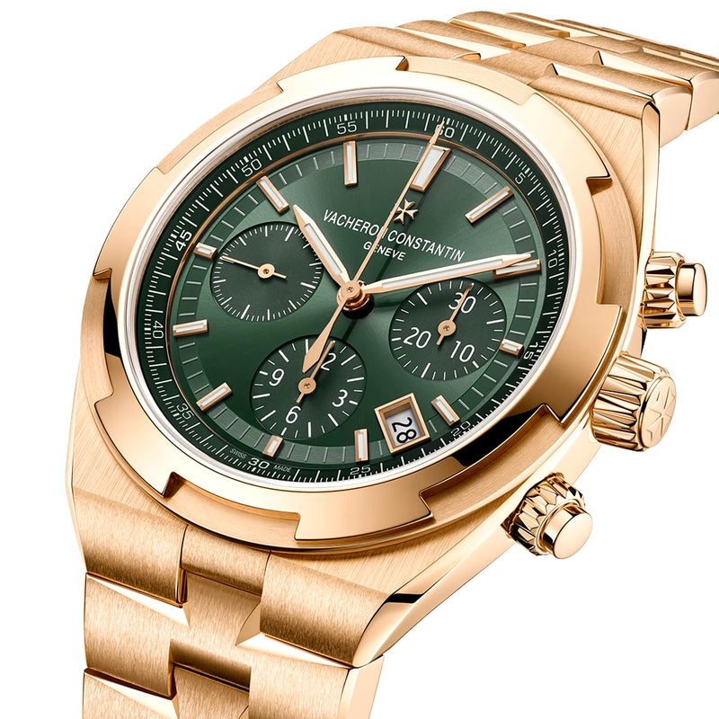 Vacheron Constantin Overseas Chronograph 18ct Pink Gold Green Dial Automatic Bracelet Watch - Berry's Jewellers