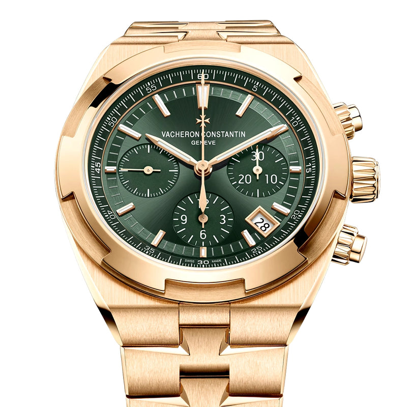 Vacheron Constantin Overseas Chronograph 18ct Pink Gold Green Dial Automatic Bracelet Watch - Berry's Jewellers