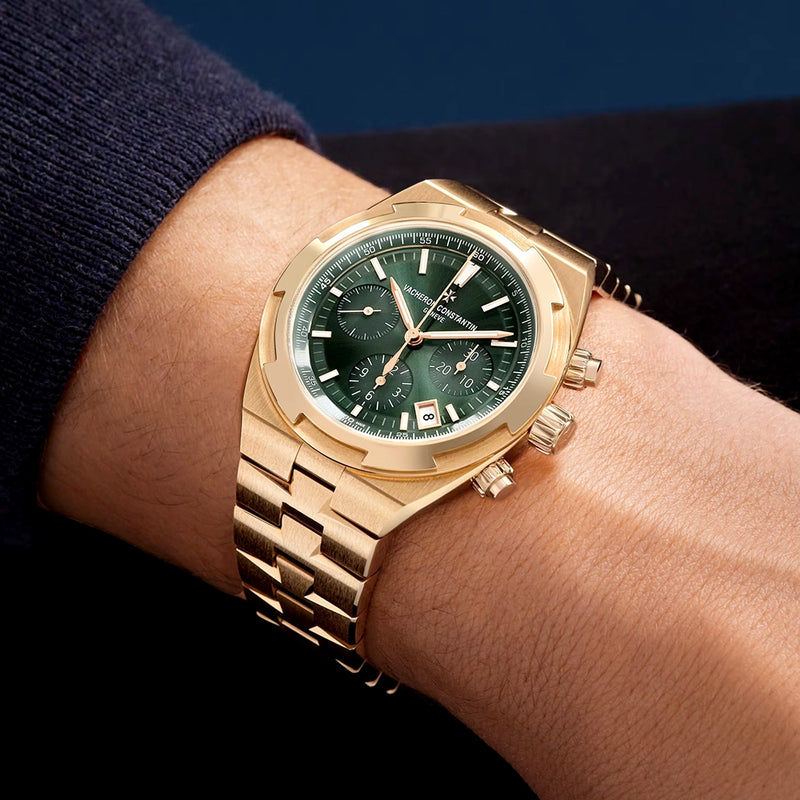 Vacheron Constantin Overseas Chronograph 18ct Pink Gold Green Dial Automatic Bracelet Watch - Berry's Jewellers