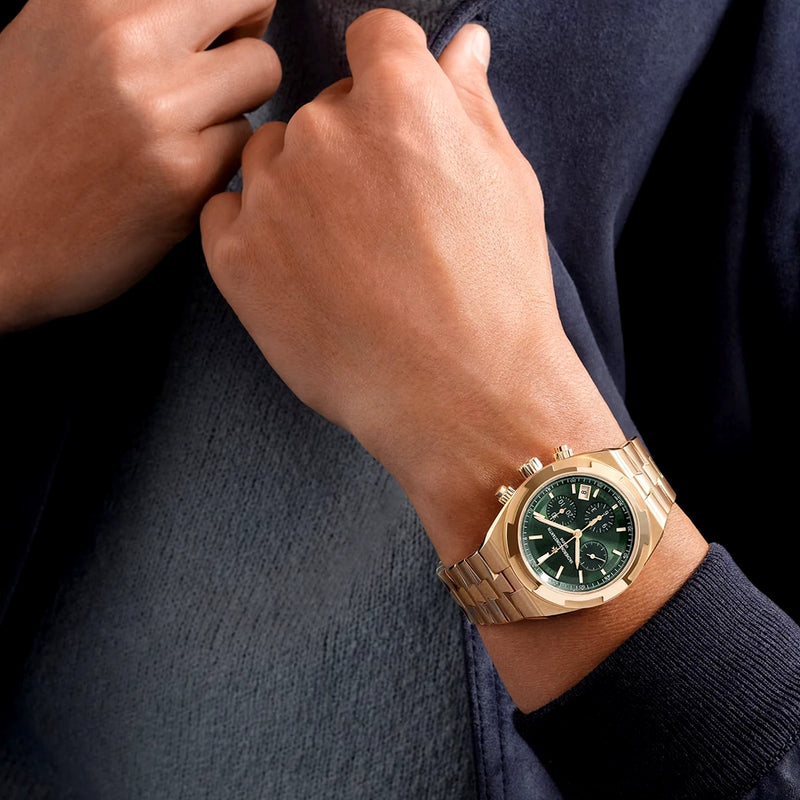 Vacheron Constantin Overseas Chronograph 18ct Pink Gold Green Dial Automatic Bracelet Watch - Berry's Jewellers