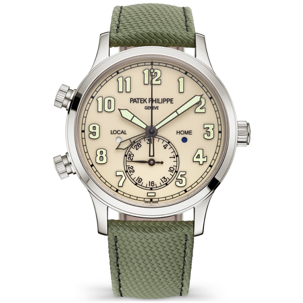 Patek Philippe Calatrava Pilot Travel Time 42mm 18ct White Gold Ivory Dial Watch - Berry's Jewellers