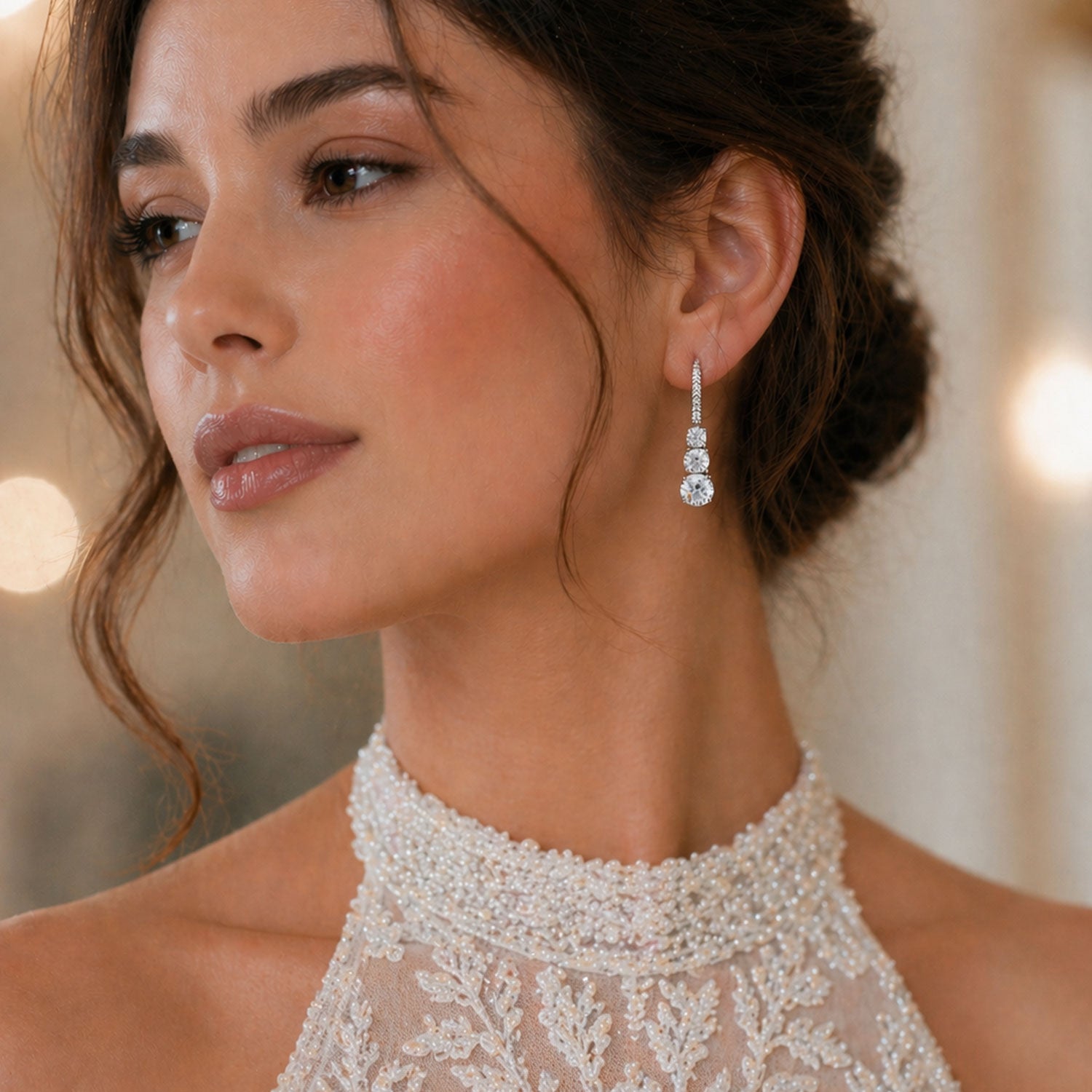 Berry's 18ct White Gold Round Brilliant Cut GIA Certificated Diamond Three Stone Drop Earrings With Pave Diamond Hook Fittings - Berry's Jewellers