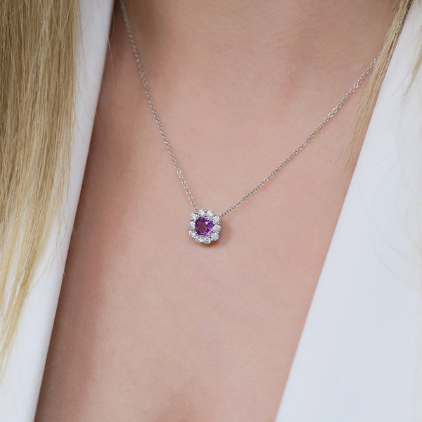 Berry's 18ct White Gold Pink Sapphire and Diamond Cluster Pendant - Berry's Jewellers