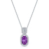 18ct White Gold Pink Oval Sapphire Pendant With Diamond Halo & Cluster Loop
