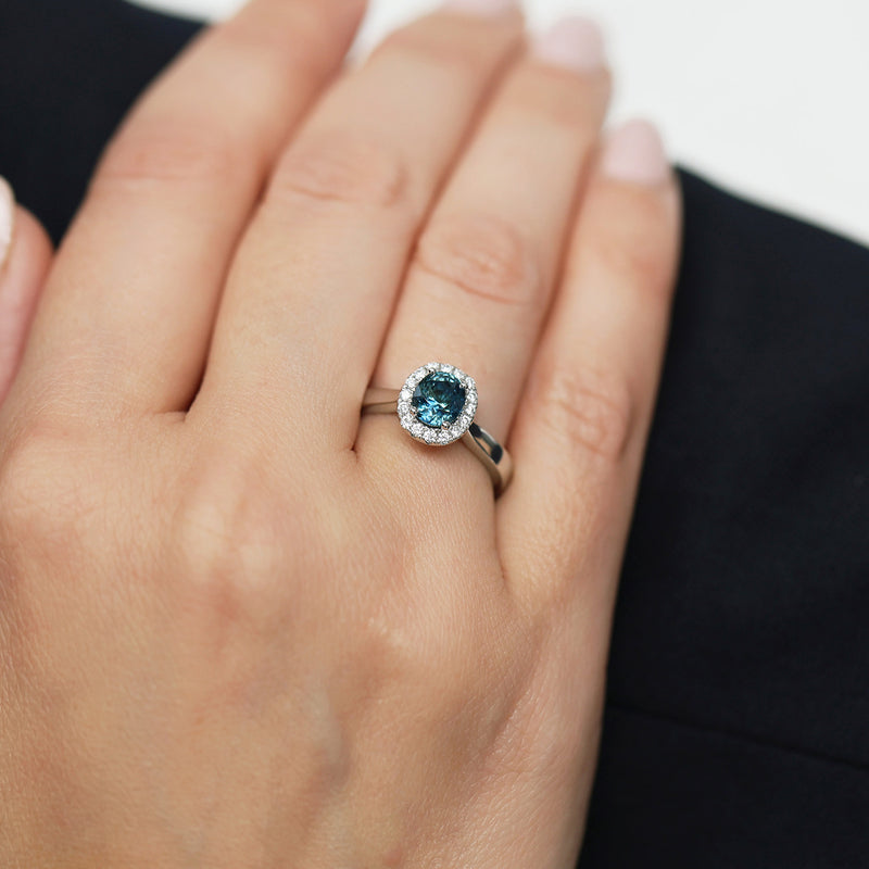 Berry's Platinum Oval Blue-Green Sapphire Diamond Halo Set Ring - Berry's Jewellers