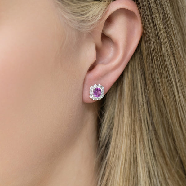 Berry's 18ct White Gold Pink Sapphire & Diamond Cushion Shape Cluster Earrings - Berry's Jewellers