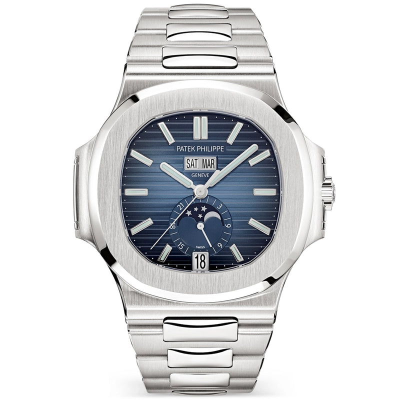 Patek Philippe Nautilus Annual Calendar Moonphase Steel Blue Dial Bracelet Watch - Berry's Jewellers