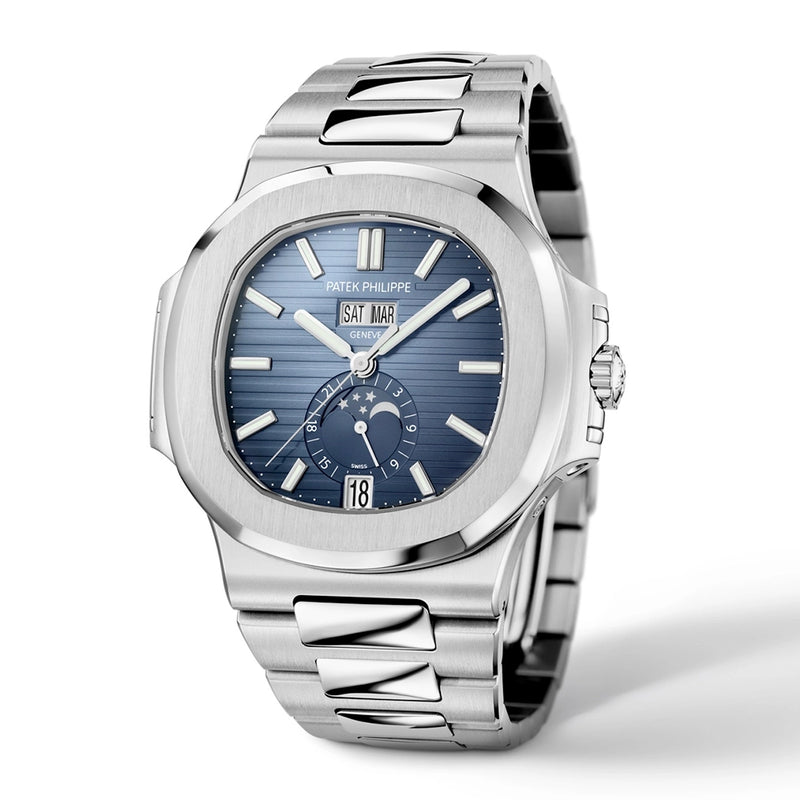 Patek Philippe Nautilus Annual Calendar Moonphase Steel Blue Dial Bracelet Watch - Berry's Jewellers