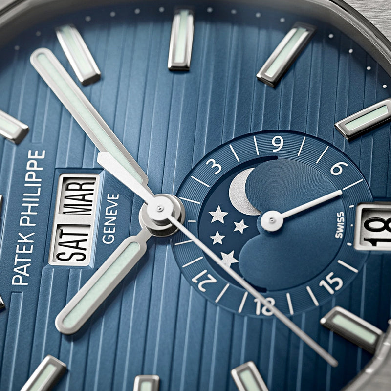 Patek Philippe Nautilus Annual Calendar Moonphase Steel Blue Dial Bracelet Watch - Berry's Jewellers