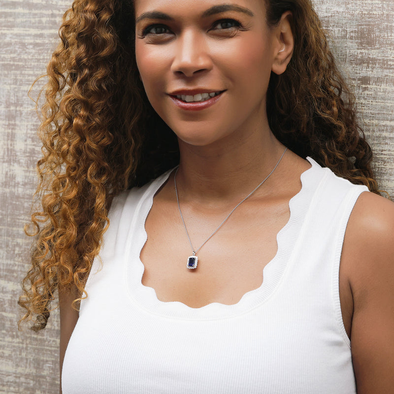 Berry's 18ct White Gold Emerald Cut Sapphire & Diamond Cluster Pendant - Berry's Jewellers