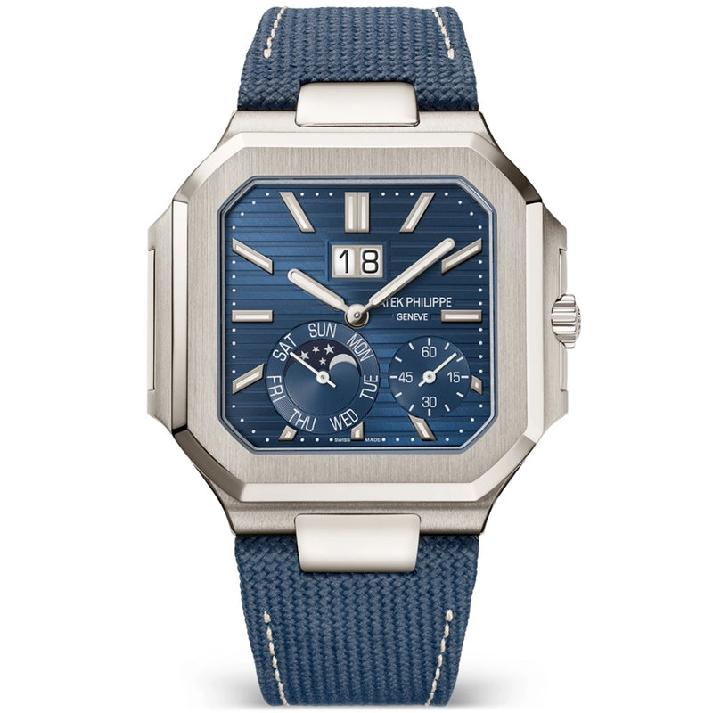 Patek Philippe Cubitus Large 45mm Grand Date Moon Phases Platinum Blue Dial Watch - Berry's Jewellers