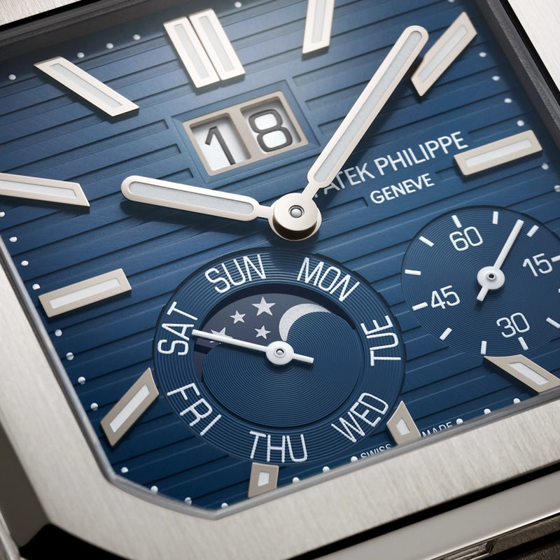 Patek Philippe Cubitus Large 45mm Grand Date Moon Phases Platinum Blue Dial Watch - Berry's Jewellers