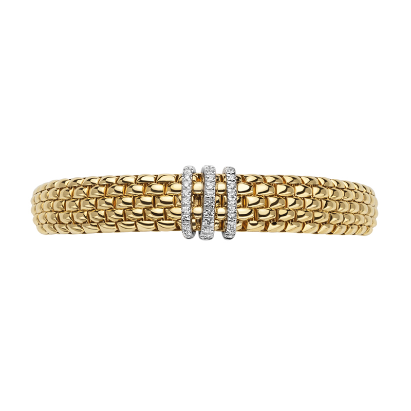 Panorama 18ct Yellow Gold Triple Pavé Diamond Rondel Bracelet