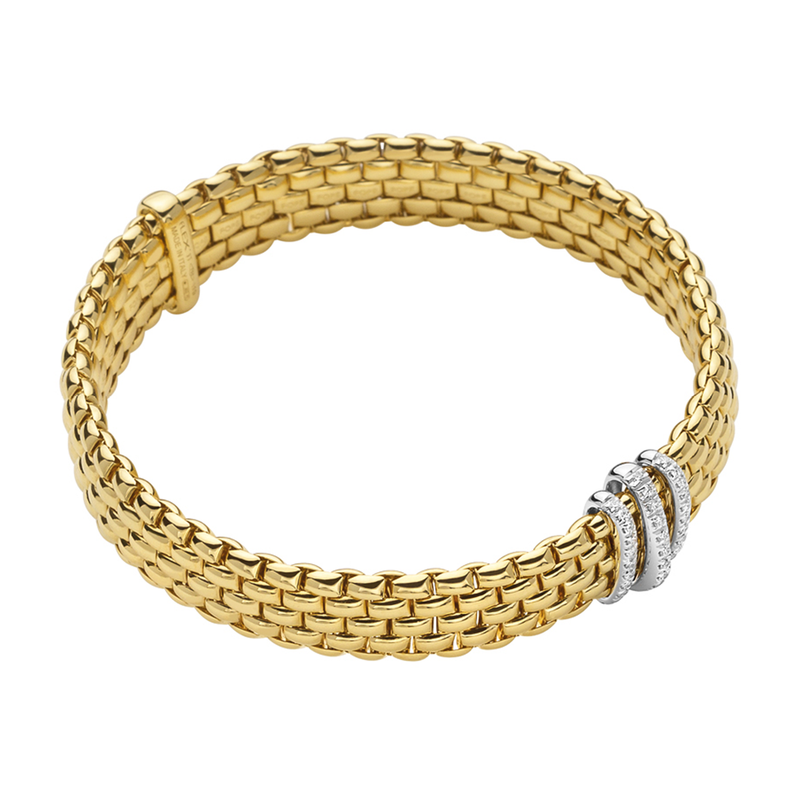 Panorama 18ct Yellow Gold Triple Pavé Diamond Rondel Bracelet