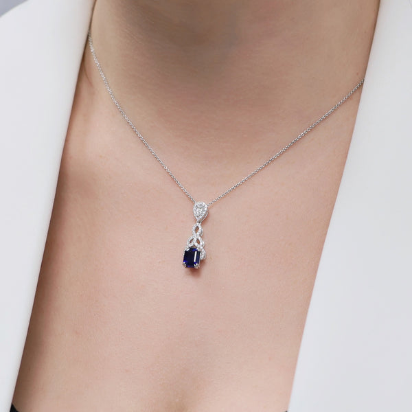 Berry's 18ct White Gold Sapphire and Diamond Drop Fancy Pendant - Berry's Jewellers