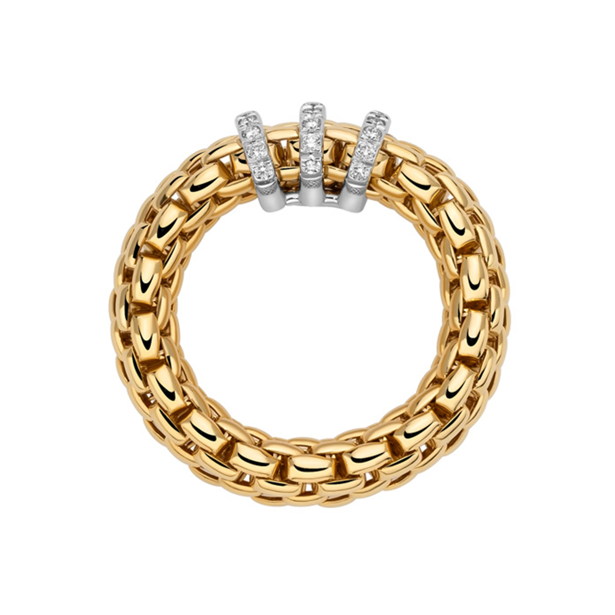 FOPE Vendôme 18ct Yellow Gold Ring With Three Diamond Set Rondels - Berry's Jewellers