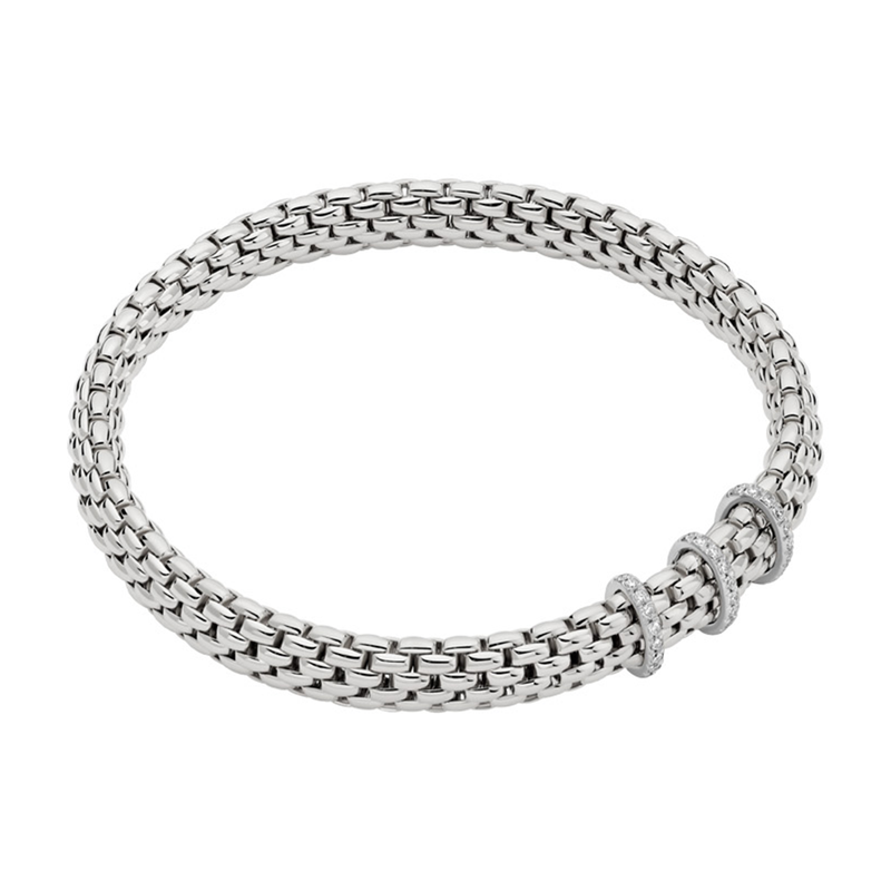 Vendôme 18ct White Gold Bracelet With Three Diamond Set Rondels