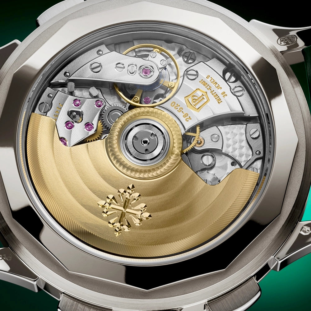 Patek Philippe Complications World Time Flyback Chronograph Platinum Green Dial Watch - Berry's Jewellers