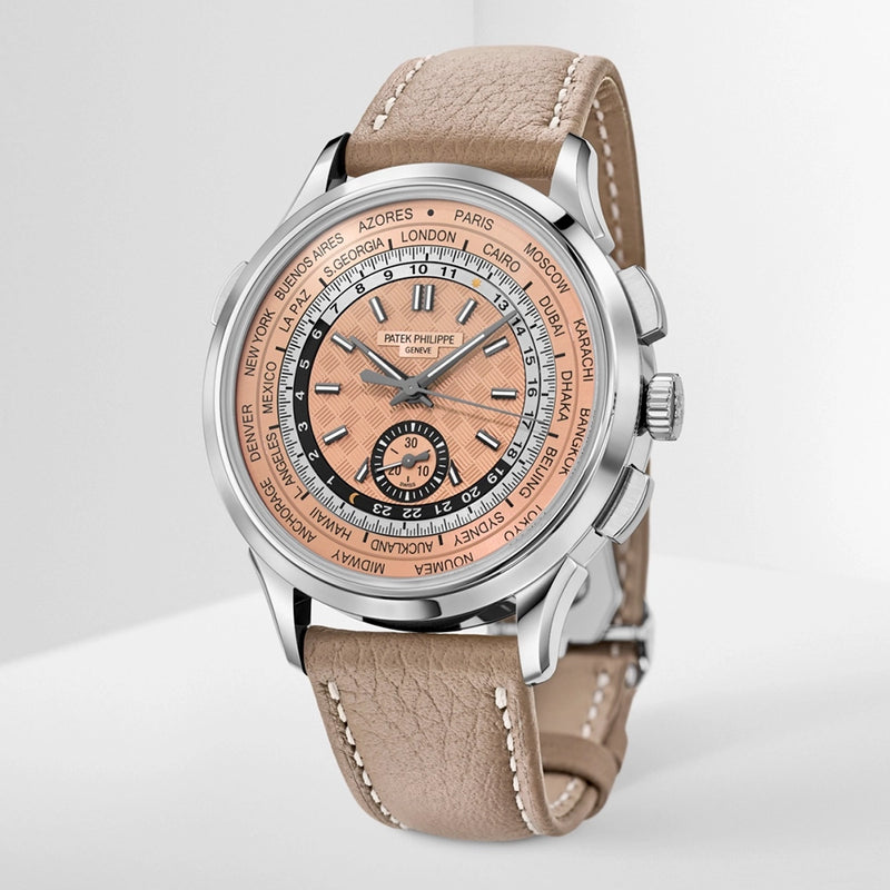 Patek Philippe Complications World Time Flyback Chronograph Rose-Gilt Dial Watch - Berry's Jewellers