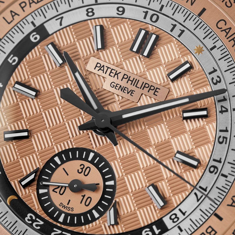 Patek Philippe Complications World Time Flyback Chronograph Rose-Gilt Dial Watch - Berry's Jewellers