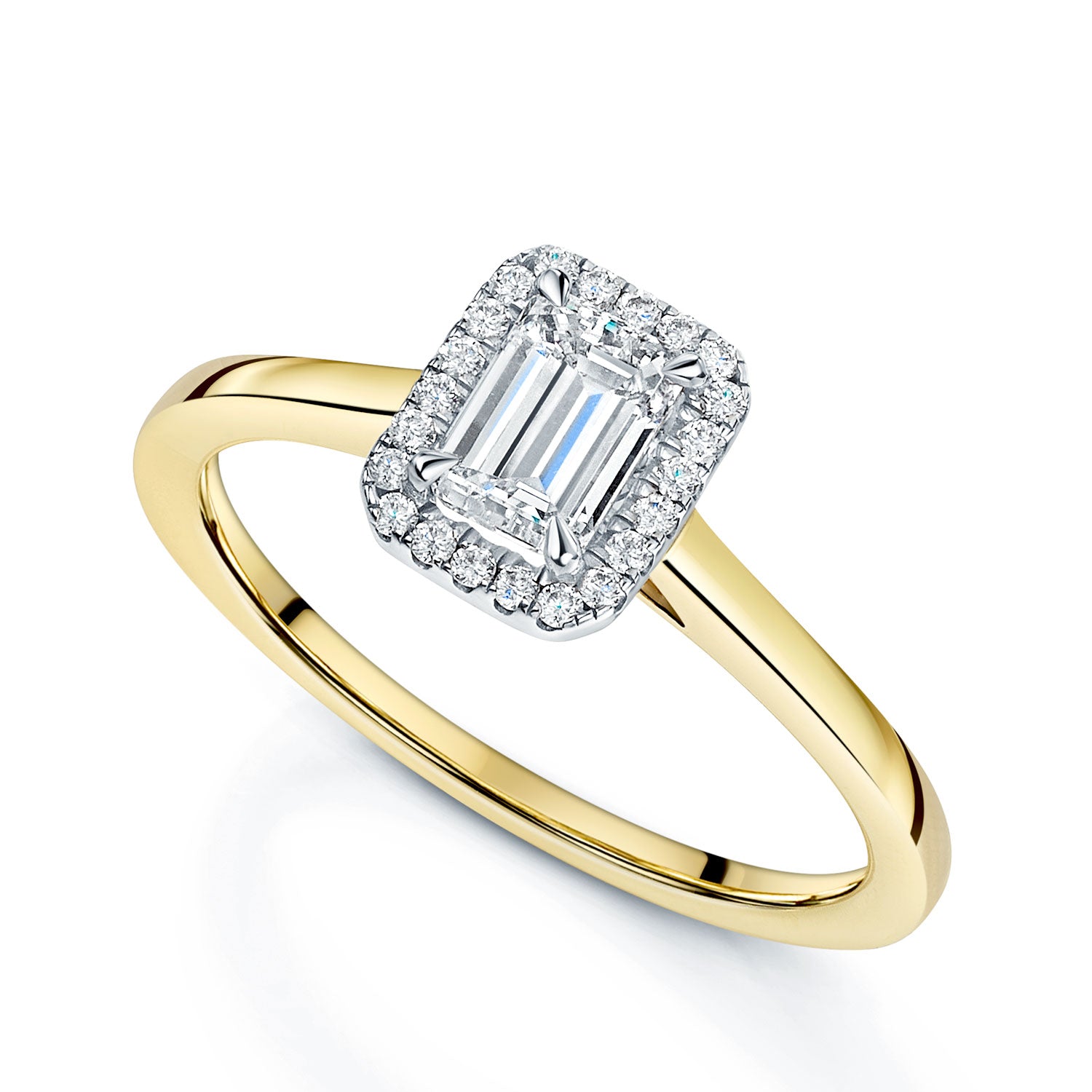 Berry's 18ct Yellow Gold GIA Certificated Emerald Cut Diamond Halo Ring - Berry's Jewellers
