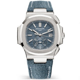 Patek Philippe Nautilus Flyback Chronograph 18ct White Gold Denim Strap Watch - Berry's Jewellers