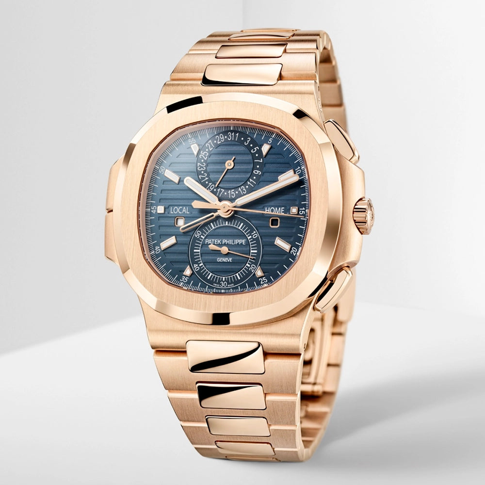 Nautilus Flyback 18ct Rose Gold Travel Time Chronograph Watch 5990/1R-001