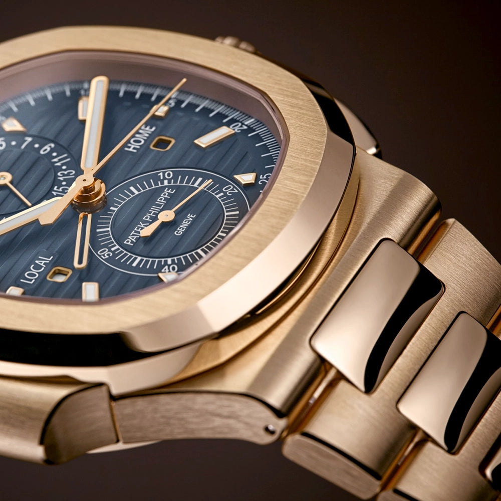 Nautilus Flyback 18ct Rose Gold Travel Time Chronograph Watch 5990/1R-001