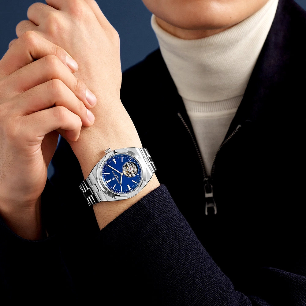 Vacheron Constantin Overseas Tourbillon Steel Sunray Blue Dial Mens Automatic Watch - Berry's Jewellers