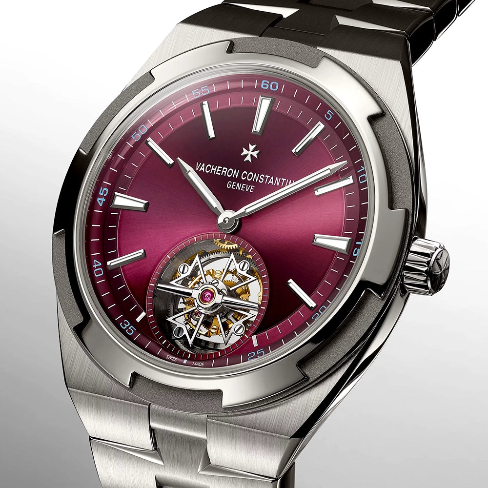 Vacheron Constantin Overseas Tourbillon 42.5mm Burgundy Red Dial Titanium Bracelet Watch - Berry's Jewellers