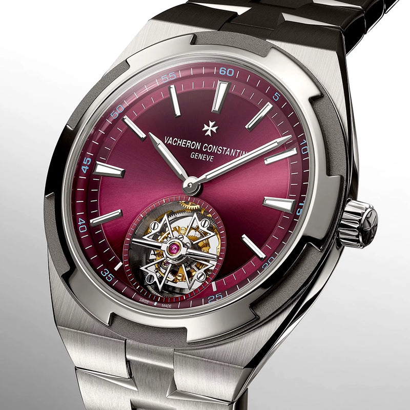 Vacheron Constantin Overseas Tourbillon 42.5mm Burgundy Red Dial Titanium Bracelet Watch - Berry's Jewellers