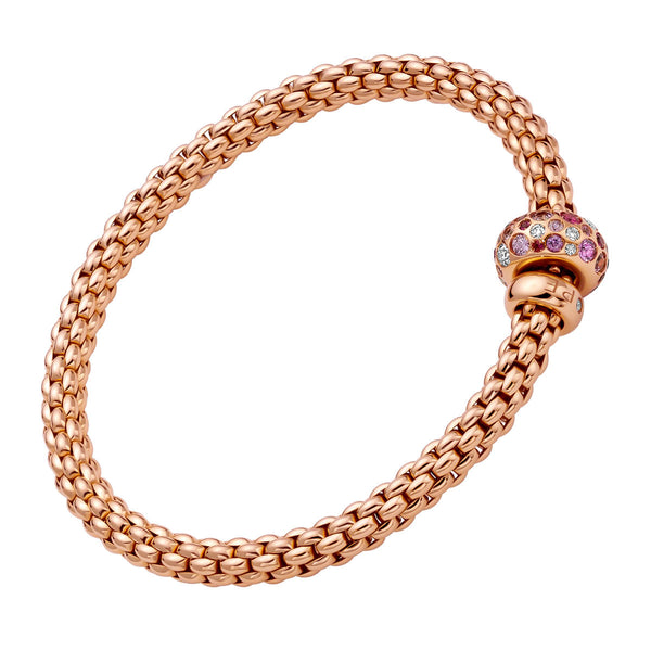 FOPE 18ct Rose Gold Solo Bubble Bracelet Set With Pink Sapphires & Diamonds - Berry's Jewellers