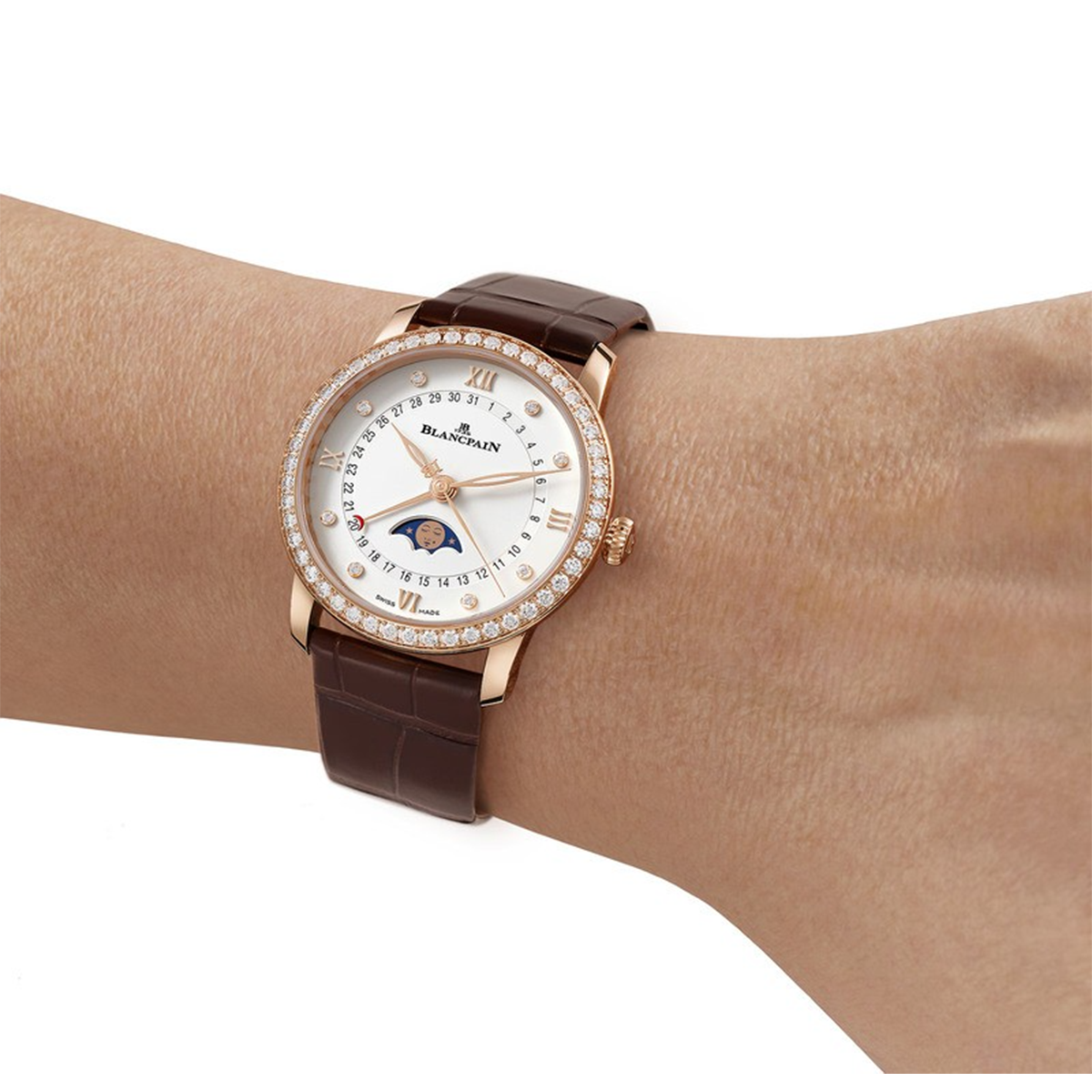 Blancpain Villeret Quantieme 33mm Phases de Lune Ladies Diamond Bezel Watch - Berry's Jewellers