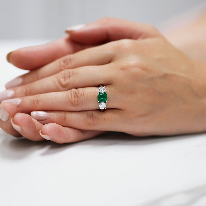 Berry's Platinum Natural Emerald And Diamond Three Stone Ring - Berry's Jewellers