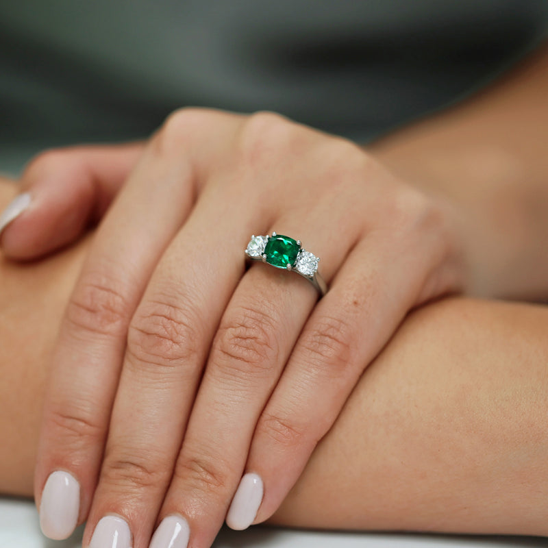 Berry's Platinum Natural Emerald And Diamond Three Stone Ring - Berry's Jewellers