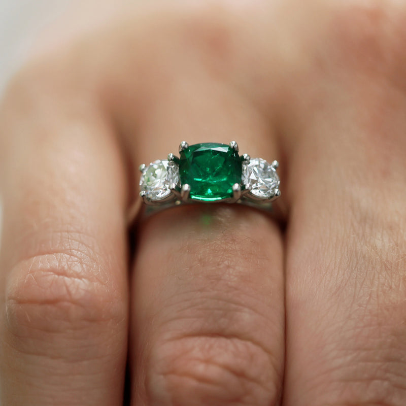 Berry's Platinum Natural Emerald And Diamond Three Stone Ring - Berry's Jewellers