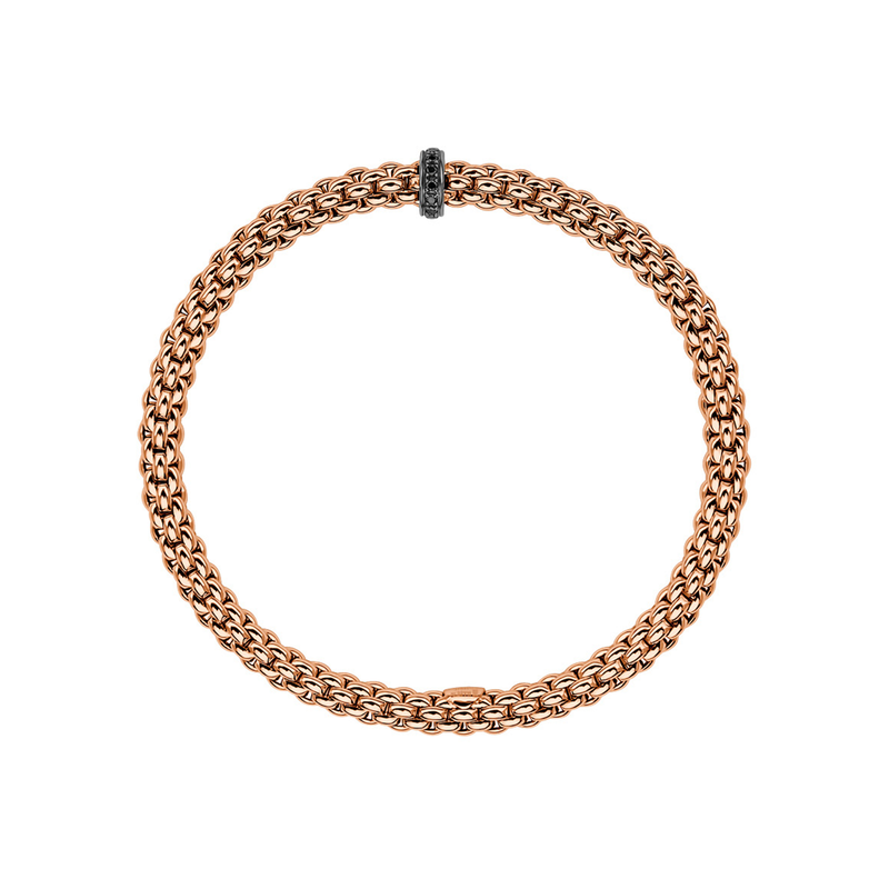 FOPE Solo 18ct Rose Gold Bracelet With Black Diamond Set Single Rondel - Berry's Jewellers
