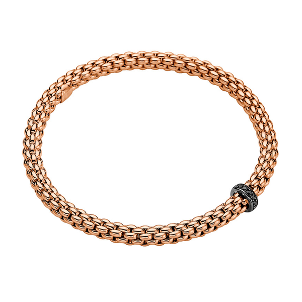 FOPE Solo 18ct Rose Gold Bracelet With Black Diamond Set Single Rondel - Berry's Jewellers