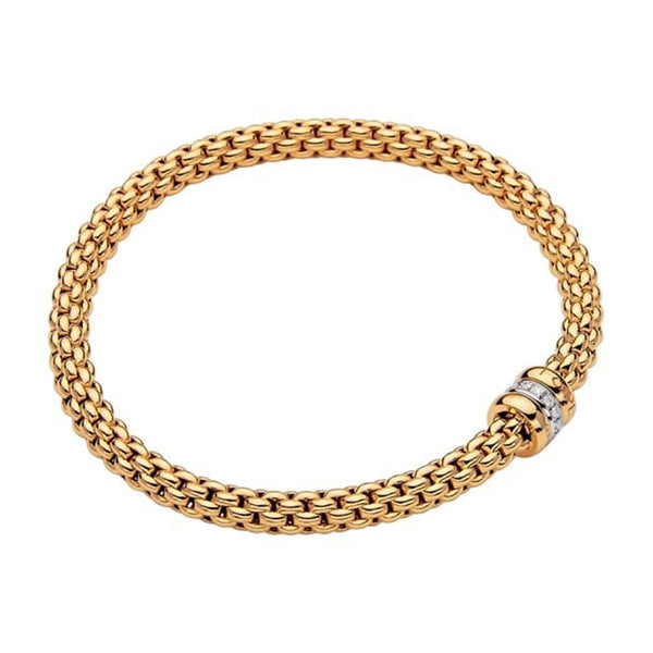 FOPE Solo 18ct Yellow Gold Bracelet With White Gold Plain & Diamond Set Rondels - Berry's Jewellers