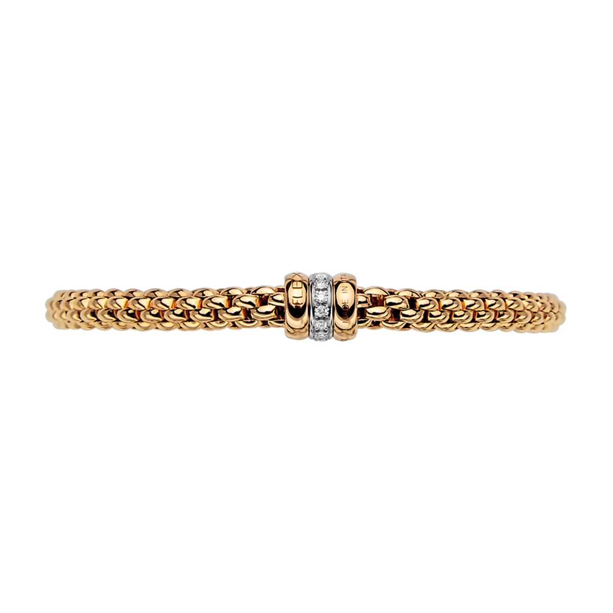 FOPE Solo 18ct Yellow Gold Bracelet With White Gold Plain & Diamond Set Rondels - Berry's Jewellers