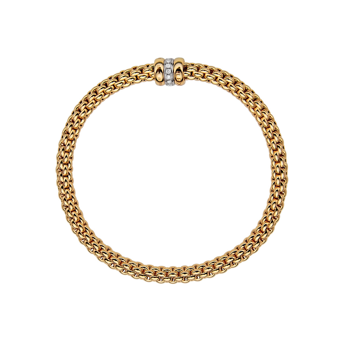 FOPE Solo 18ct Yellow Gold Bracelet With White Gold Plain & Diamond Set Rondels - Berry's Jewellers