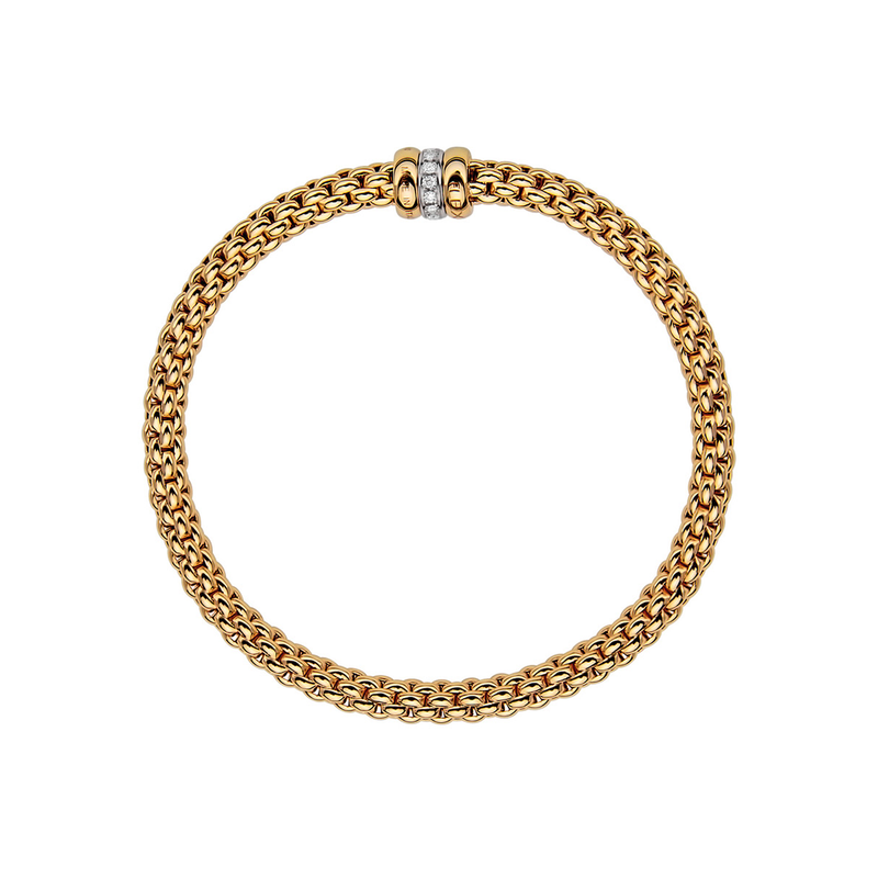 FOPE Solo 18ct Yellow Gold Bracelet With White Gold Plain & Diamond Set Rondels - Berry's Jewellers