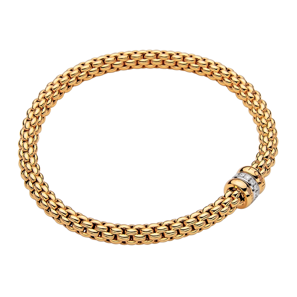FOPE Solo 18ct Yellow Gold Bracelet With White Gold Plain & Diamond Set Rondels - Berry's Jewellers