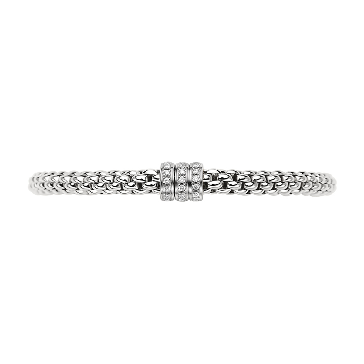 FOPE Solo 18ct White Gold Bracelet With Three Pavé Set Diamond Rondels - Berry's Jewellers