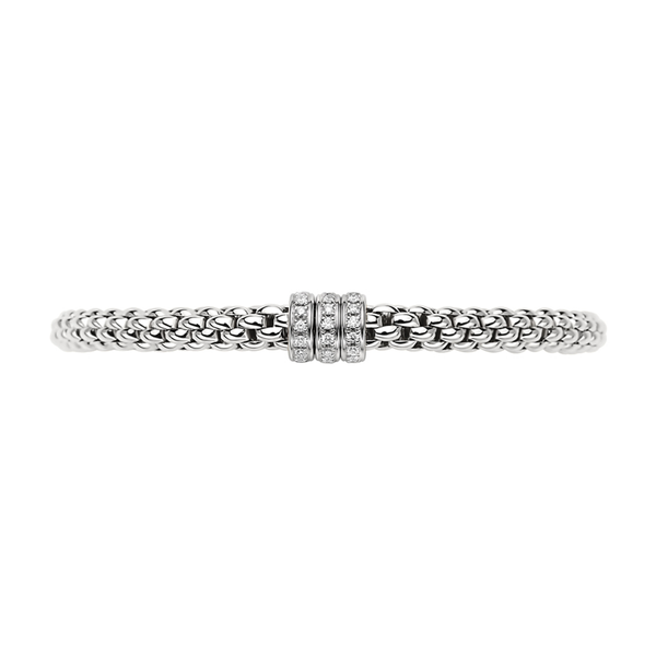 FOPE Solo 18ct White Gold Bracelet With Three Pavé Set Diamond Rondels - Berry's Jewellers
