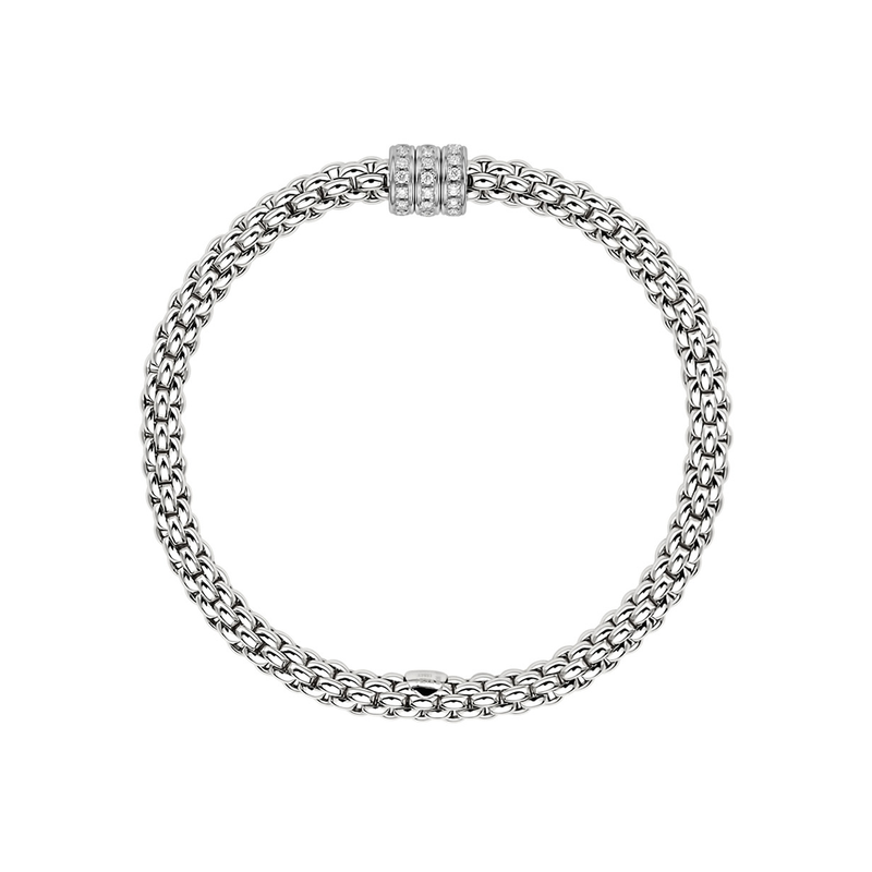 FOPE Solo 18ct White Gold Bracelet With Three Pavé Set Diamond Rondels - Berry's Jewellers