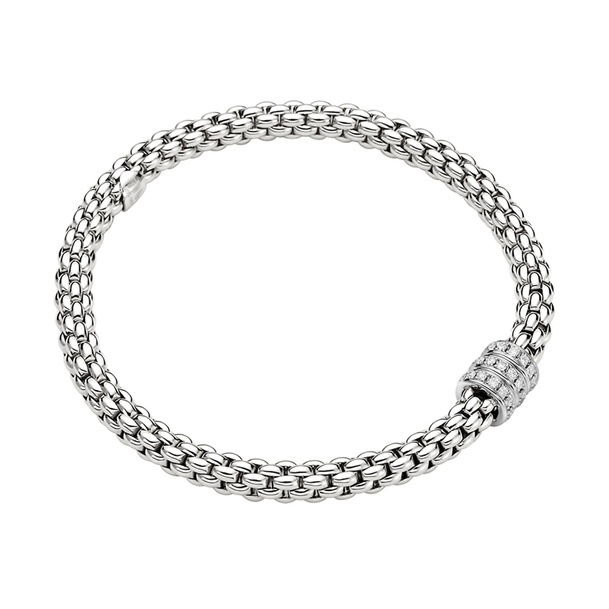 FOPE Solo 18ct White Gold Bracelet With Three Pavé Set Diamond Rondels - Berry's Jewellers