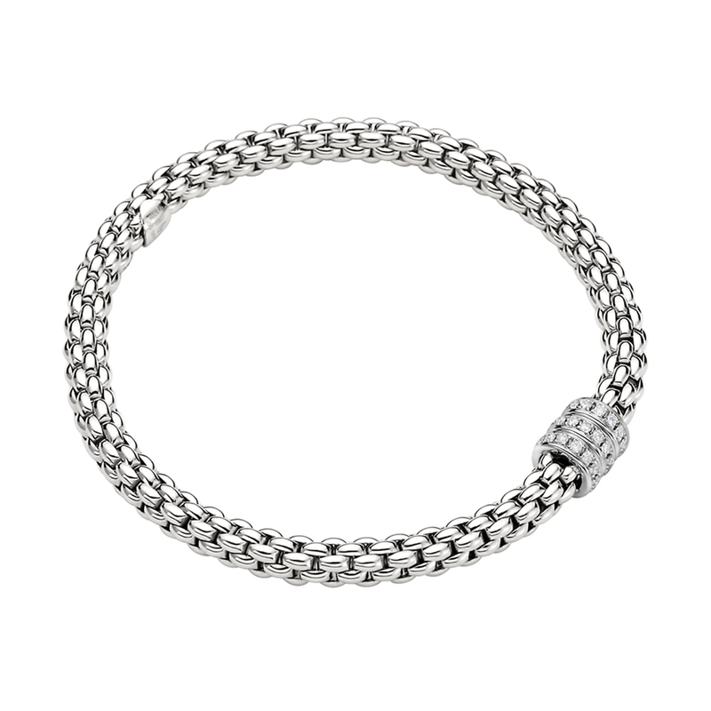 FOPE Solo 18ct White Gold Bracelet With Three Pavé Set Diamond Rondels - Berry's Jewellers