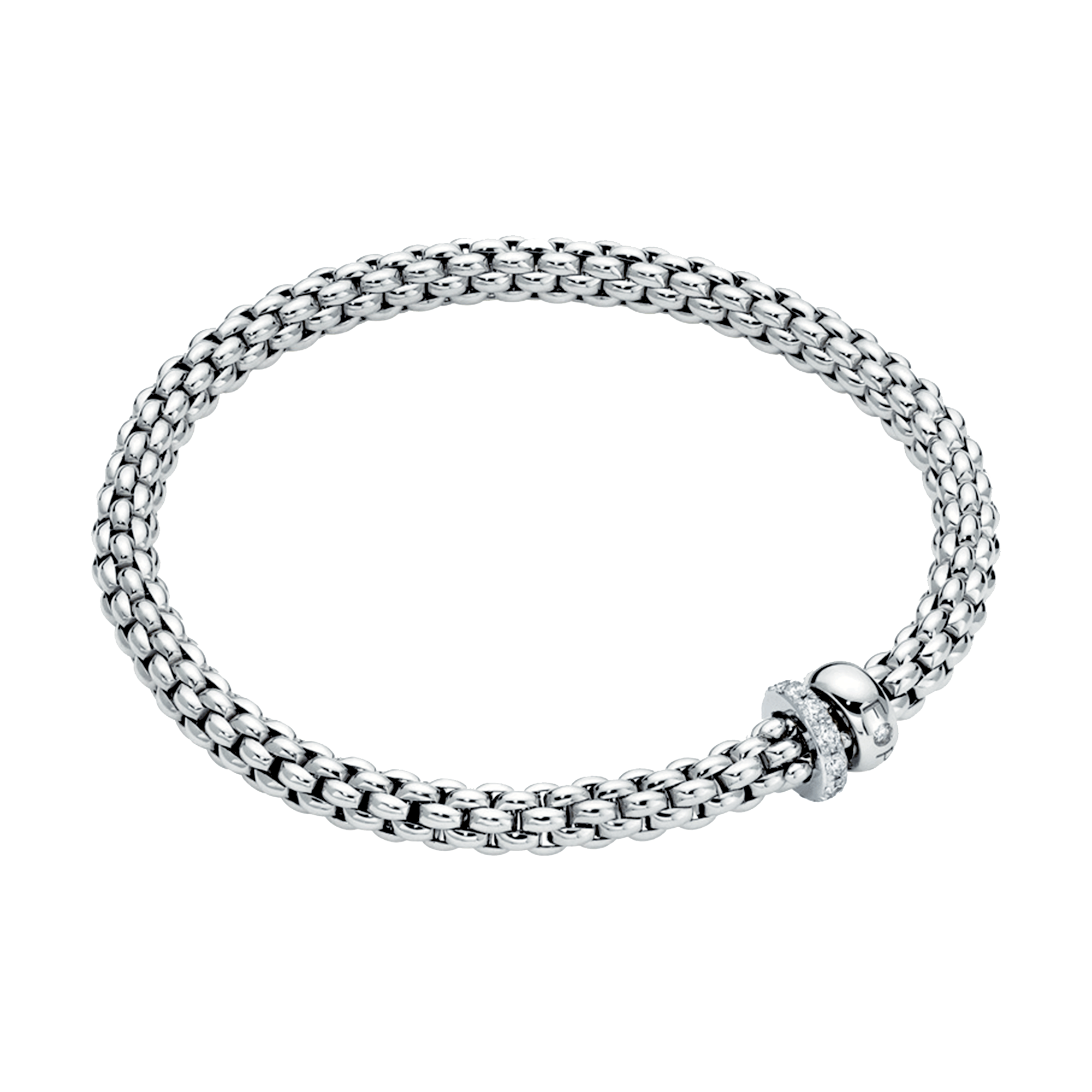 Solo 18ct White Gold Bracelet With Pave Diamond Set And Polished Rondels