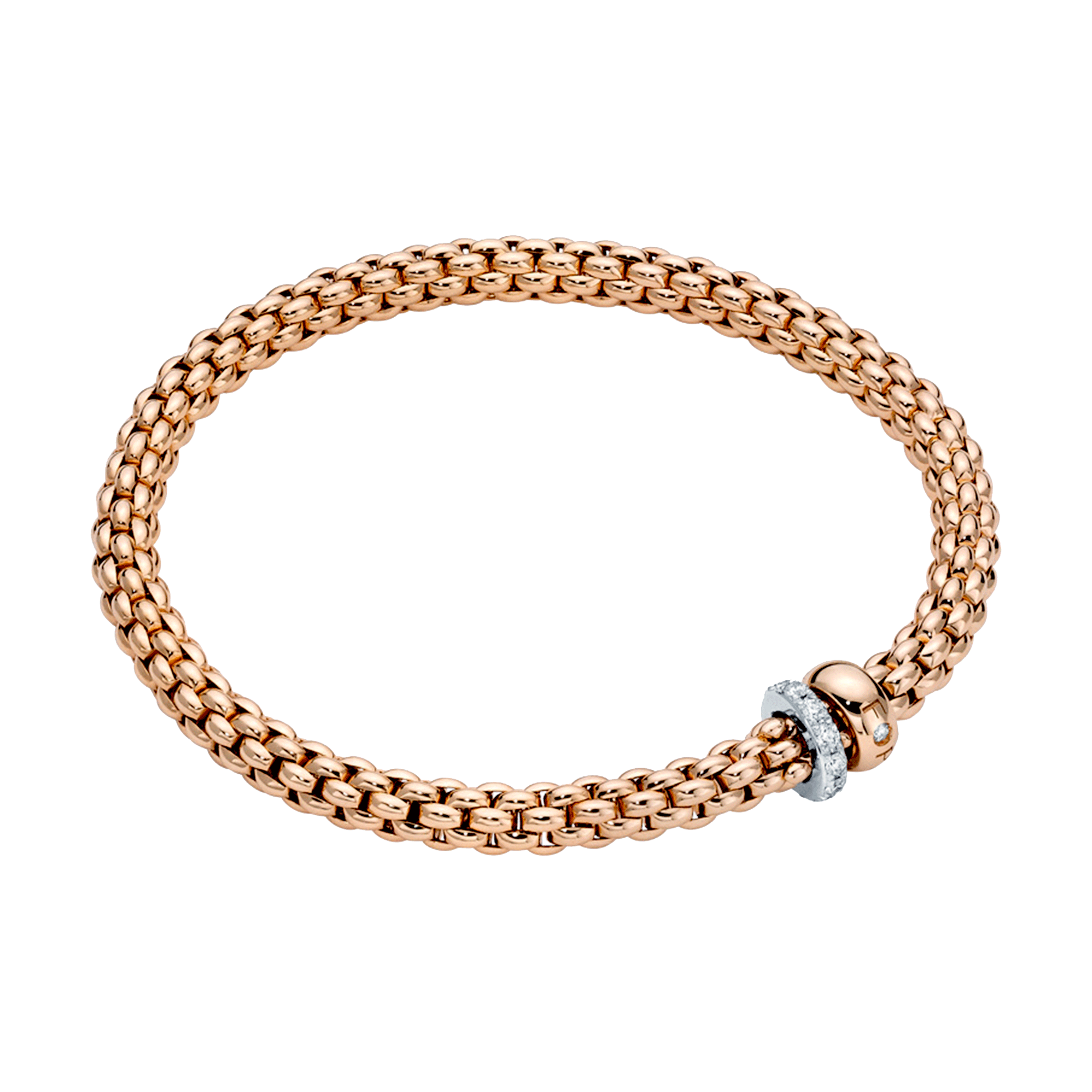 Solo 18ct Rose Gold Bracelet With Pave Diamond Set And Polished Rondels